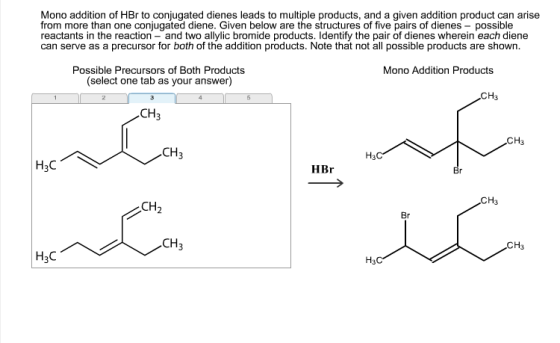Mono addition of HBr to conjugated dienes leads to