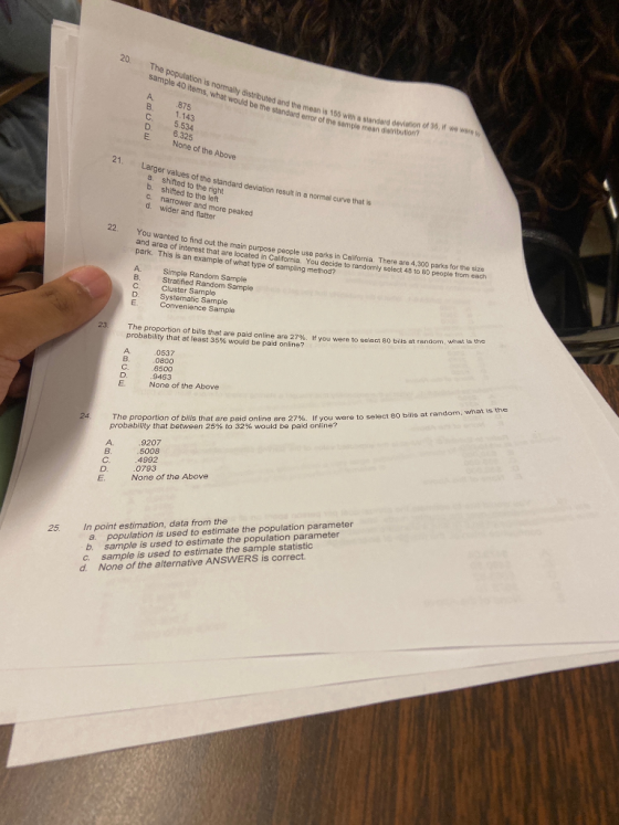 sample 40 items, what would be the standard error on is normally distributed and the means 155 with a standardov oms, what wo