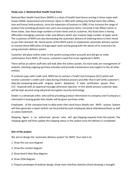 Study case 1: National Best Health Food Store National Best Health Food Store (NHFS) is a chain of health food stores serving
