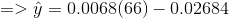 => y = 0.0068(66) - 0.02684