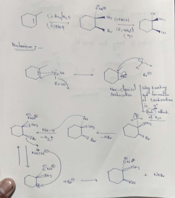 NA M3 cig NacN (1) Nay (ay) M Mechanism Brse cinel Non-class Cambocation. ring breaking of cambocation Tis 30 tanti attack of