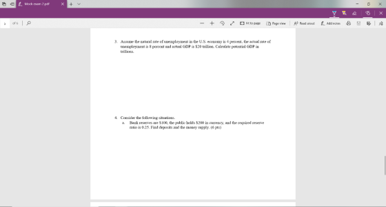 1 Mock exam 2.pdf X + - v A 5 X 5 of bo Fit to page Page view A9 Read aloud Addnates P 3. Assume the natural rate of unemploy