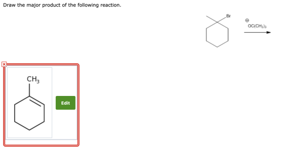 Draw the major product of the following reaction. Br OC(CH3) Edit