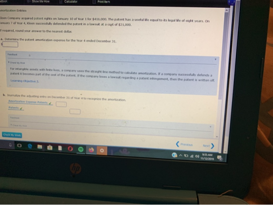 ebook Show Me How Calculator Printem amortization Entries een Company acquired patent rights on January 10 of Year 1 for $416
