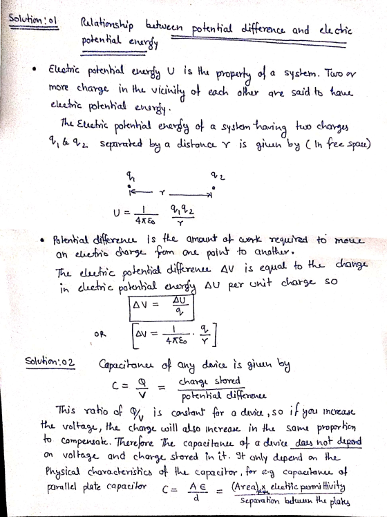 Solution: ol Relationship between potential difference and clectic potential clergy Electric potential energy U is the proper
