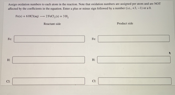 Assign oxidation numbers to each atom in the reaction. Note that oxidation numbers are assigned per atom and are NOT affected