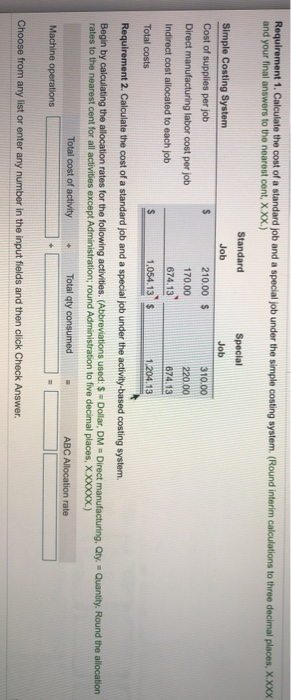 Requirement 1. Calculate the cost of a standard job and a special job under the simple costing system. (Round interim calcula