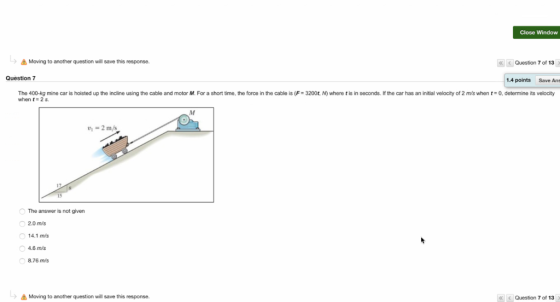 Close Window Moving to another question will save this response. Question 7 of 13 Question 7 1.4 points Save Ans The 400-kg m