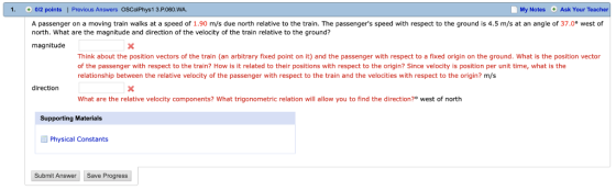 1. o/2 points | Previous Answers OSColPhys1 3.P060.WA My Notes Ask Your Te acher A passenger on a moving train walks at a spe