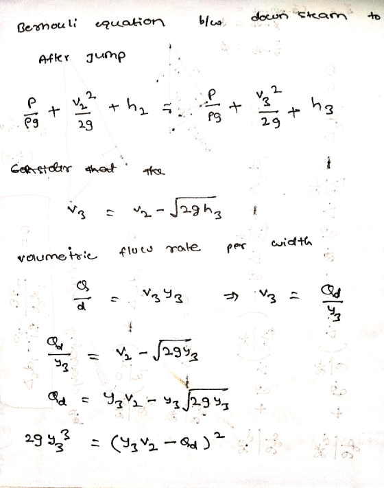 blow down steam to Bernouli equation After jump e + 3 .ha + ,89 29 constelar that the volumetric flow rale per width : 2943 =
