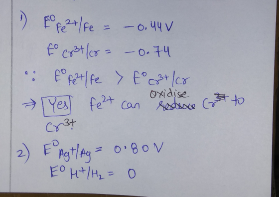 2+ - 0. पप V - O. 74 OXidise Aiesdoioce Cto Can Ye fe Cr3t 2) E tg08V EO Ht/H O OB0V