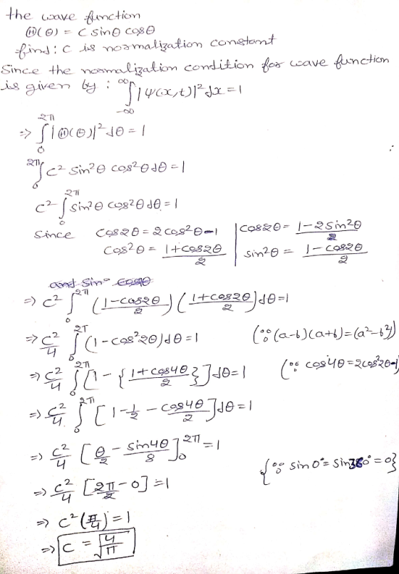 the ve Anction @( Θ) ะ С SİYO coge Since the nouligaliom condition fes cwave finction 2 .2万 2.