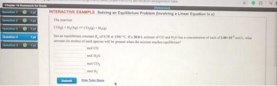 www .locatoriamente INTERACTIVE EXAMPLE Solving an Equilibrium Problem (Involving a Linear Equation in x) Chapter 54 Homework