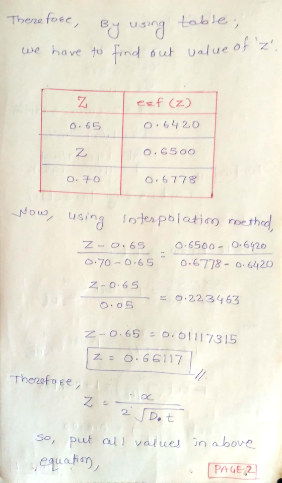 Therefore, By using table, we have to find out value of z Z eef (z) 0.65 0.6420 Z 0.6500 0.70 0.6778 Wow, using interpolati