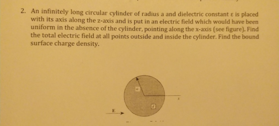 2. An infinitely long circular cylinder of radius a and dielectric constant E is placed with its axis along the z-axis and is