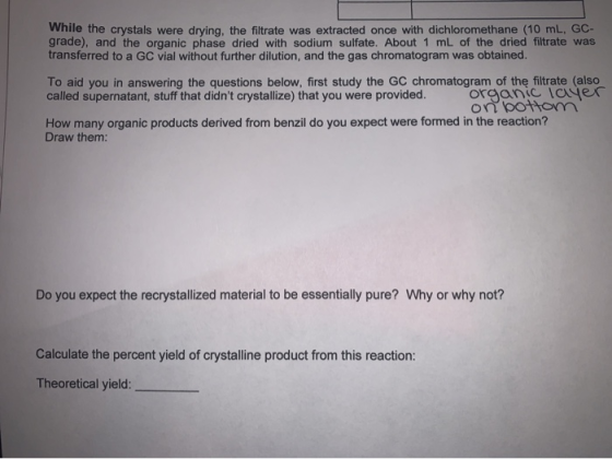 While the crystals were drying, the filtrate was extracted once with dichloromethane (10 mL, GC- grade), and the organic phas