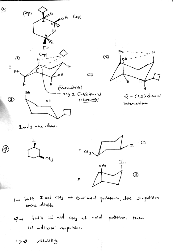 ce: (up) н Cup) OH L 2 3 Et Et Cup) H (2 H. OH : H Et OH 셔 I H H H Et More Stable) Only 1 (-1,3 diaxial Interaction 3 OH 8- (