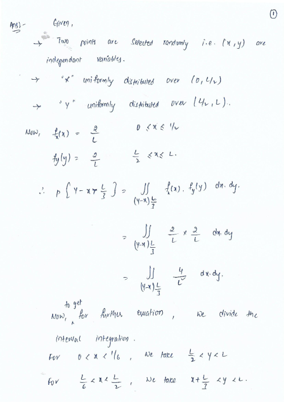 And Ang] - Givern, Two points are Selected randonly iie. (Miy) are independent vanable. umi formly distributed over 10,4) -