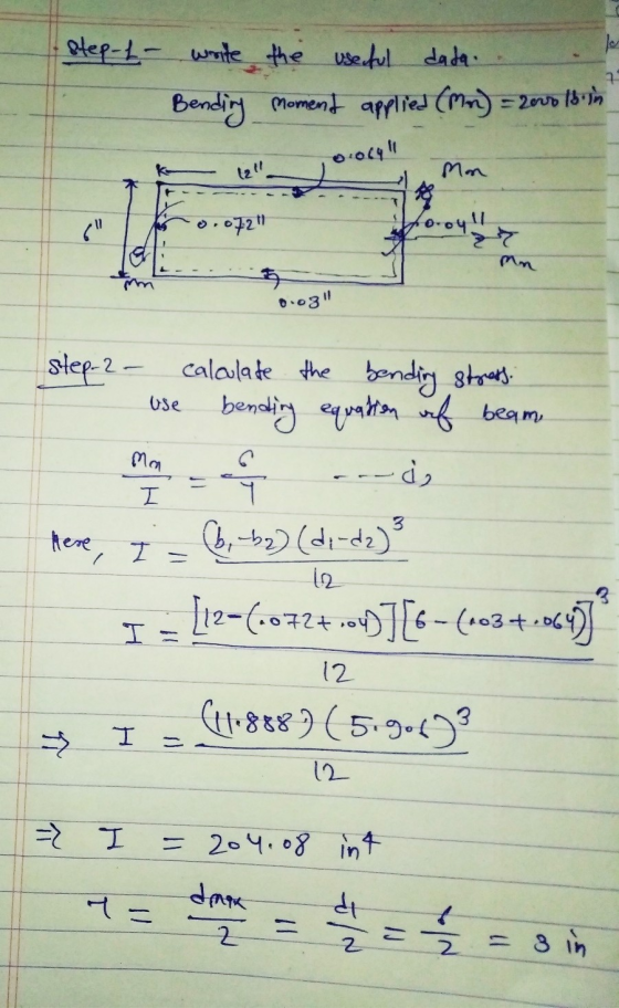 If step-L- write Bending the useful data moment applied (Mn) = 2000 is in 002 I step-2- calculate the bending stress. use ben