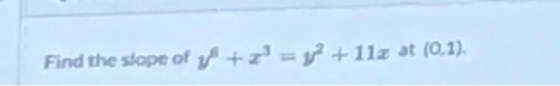 Find the slope of y + 2) = x2 +11x at (0.1)
