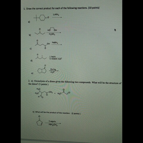 Draw the correct product for each of the following