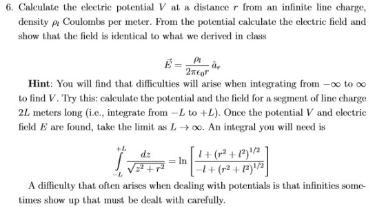 Calculate the electric potential V at a distance r