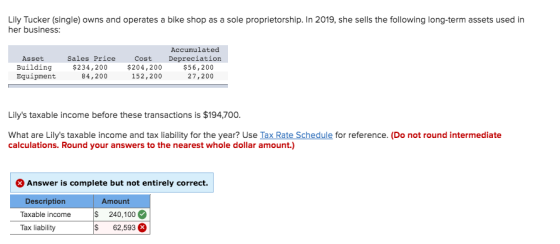 Lily Tucker (single) owns and operates a bike shop as a sole proprietorship. In 2019, she sells the following long-term asset