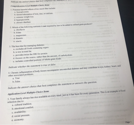 Indicate the answer choice that best completes the semeU Comprehension-Level Multiple-Choice ltems 1. Potential harmful effec