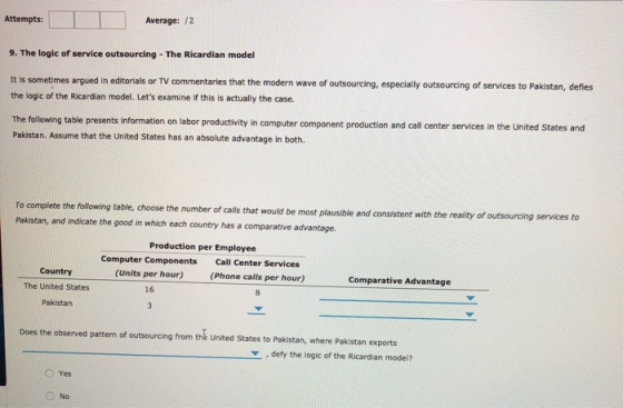 Attempts: Average: 12 9. The logic of service outsourcing - The Ricardian model It is sometimes argued in editorials or TV co