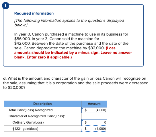 Required information (The following information applies to the questions displayed below.) In year 0, Canon purchased a machi