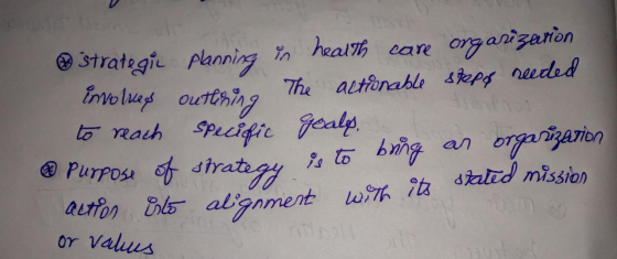 involves outhering strategic Planning → health care orgarization The actionable steps needed to reach specific gealy. is to b