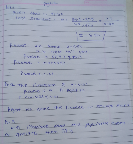 DATE ........ - perge-2 bli - given - test that .. Statistic nallo & z- 39.3-37.9 - 42 to - 1.9 0.40 | z= 3.50 / p.value & we