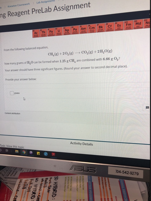 Knewton Coursework) Lab Assignments ng Reagent PreLab Assignment Md No Fm Cf Es Cm Bk Pu Am Th U Np Ac Pa From the following