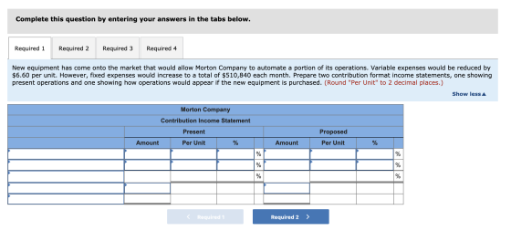 Complete this question by entering your answers in the tabs below. Required 1 Required 2 Required 3 Required 4 New equipment