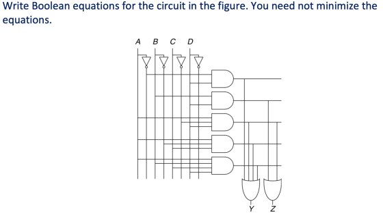 Write Boolean equations for the circuit in the figure. You need not minimize the equations. A B C D kotott
