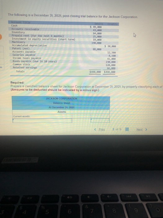 The following is a December 31, 2021, post-closing trial balance for the Jackson Corporation Account Title Cash Accounts rece