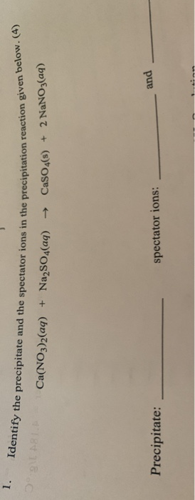 1. cipitation reaction given below. (4) Identi y the precipitate and the spectator ions in the precipitation reaction Ca(NO3)
