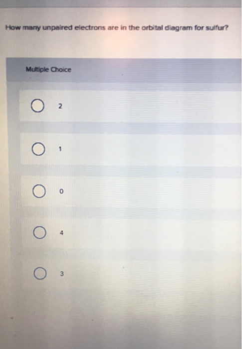 How many unpaired electrons are in the orbital diagram for sulfur? Multiple Choice ооооо
