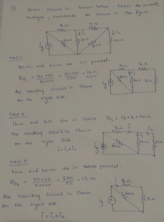 2) Given circuit is Voltages, resistances shown below as shown in Label the the currents, figure. M m . Ti s 260.2 3302 Zzou