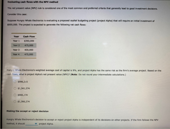 Evaluating cash flows with the NPV method The net present value (NPV) rule is considered one of the most common and preferred