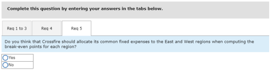 Complete this question by entering your answers in the tabs below. Req 1 to 3 Reg 4 Reg 5 Do you think that Crossfire should
