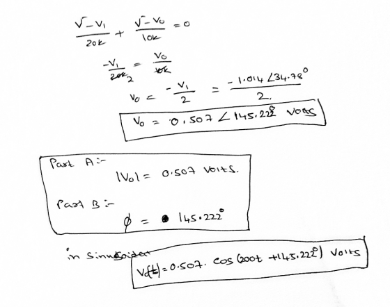 vovi r- vo zo lok - 20k - 1.014 234.78° Voc - = -1.04 234.98 2. Vo = 0,507 2145.228 vots I Part Ai- - Vol= o.sot Voits. past