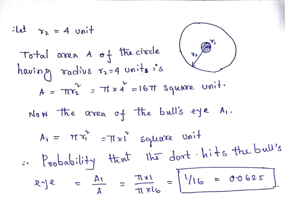 Total aren A e te cisde clvcle hawin No te aea o4 the bulls eje A, ?- ne U?, . Probability tt? th? dort hits the buus obala At n lo