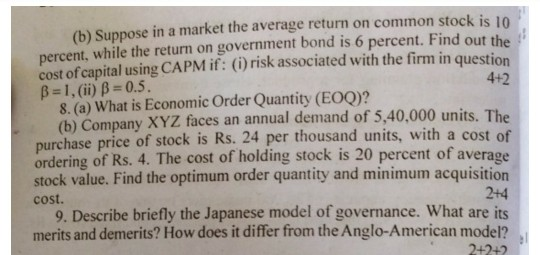 (b) Suppose in a market the average return on common stock is 10 percent, while the return on government bond is 6 percent. F