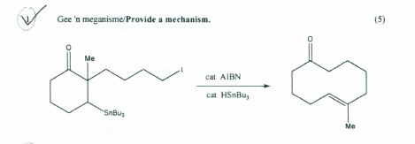 Gee n meganisme/Provide a mechanism. cat AIBN cat HSnBus