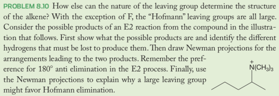 PROBLEM 8.10 How else can the nature of the leaving group determine the structure of the alkene? With the exception of F, the