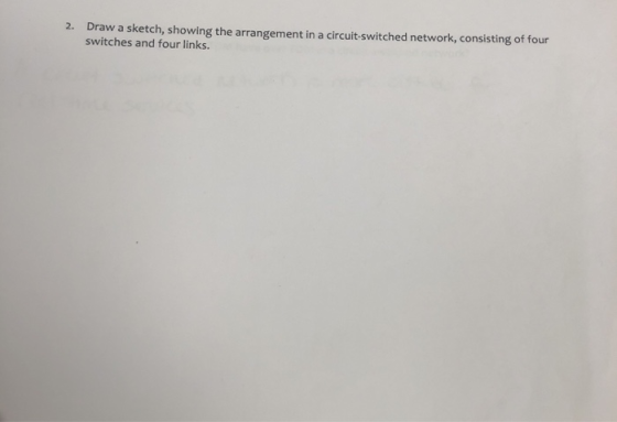 2. Draw a sketch, showing the arrangement in a circuit-switched network, consisting of four switches and four links.