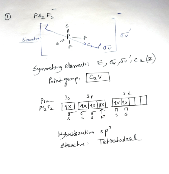 o ps₂ F2 Slowalue s ŕ ador Symmetsy elementi E, o,or,ca (z) Point group: [Cav 3d 3P Pin 3s ps the 13 [1x] ex Jxx] ix hx[11]