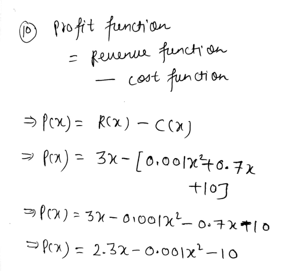 i o profit function 1 = Revenue functia - cost function > PCX) = R(X) – cca > Paa) = 32-[0.001%+0.77 710] 3 P(X) = 32-0100124