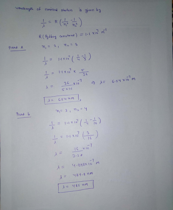 vavelength of emutted phaton is given b Pant A 3 G X10 ラ)s 6.sy X10 m Part b 3.3 -1